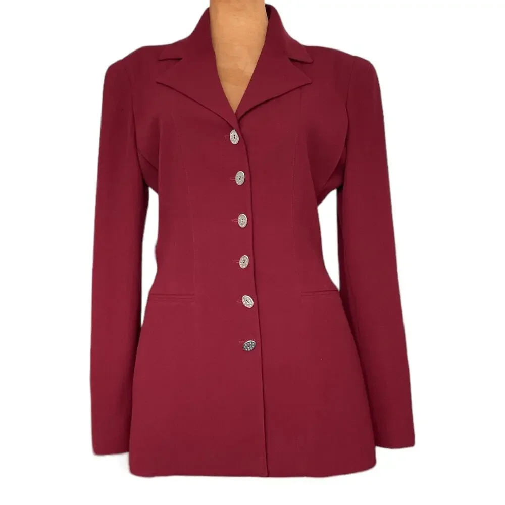 Lagerfeld Wmns Sz 38 Vintage 90s Maroon Fitted Blazer Retro Vintage Cool Work